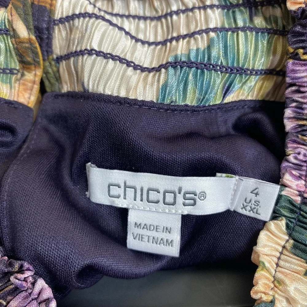 Chico's Womens 4 XXL Dark Purple Floral Pleated Blouse Long Sleeve Mock Neck Top - Picture 15 of 16